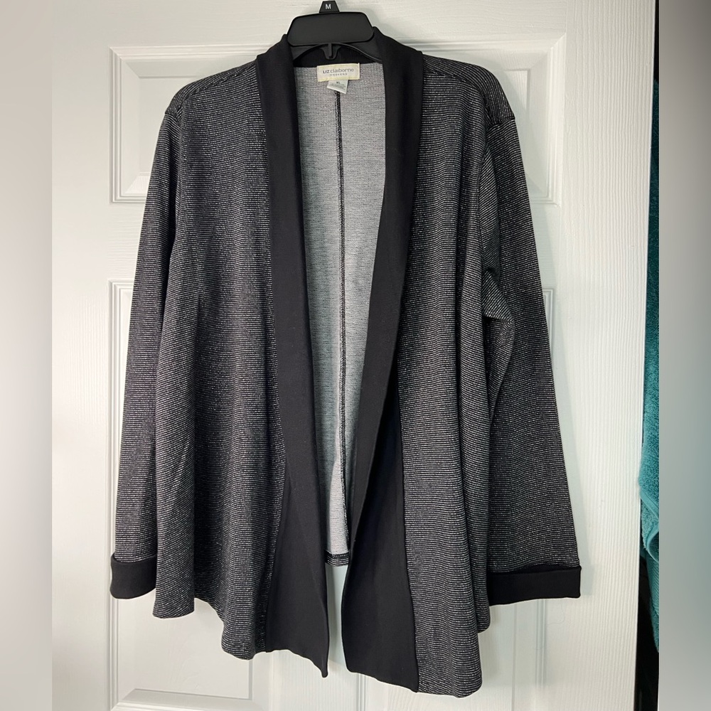 Liz Claiborne Gray and Black Striped Cardigan.